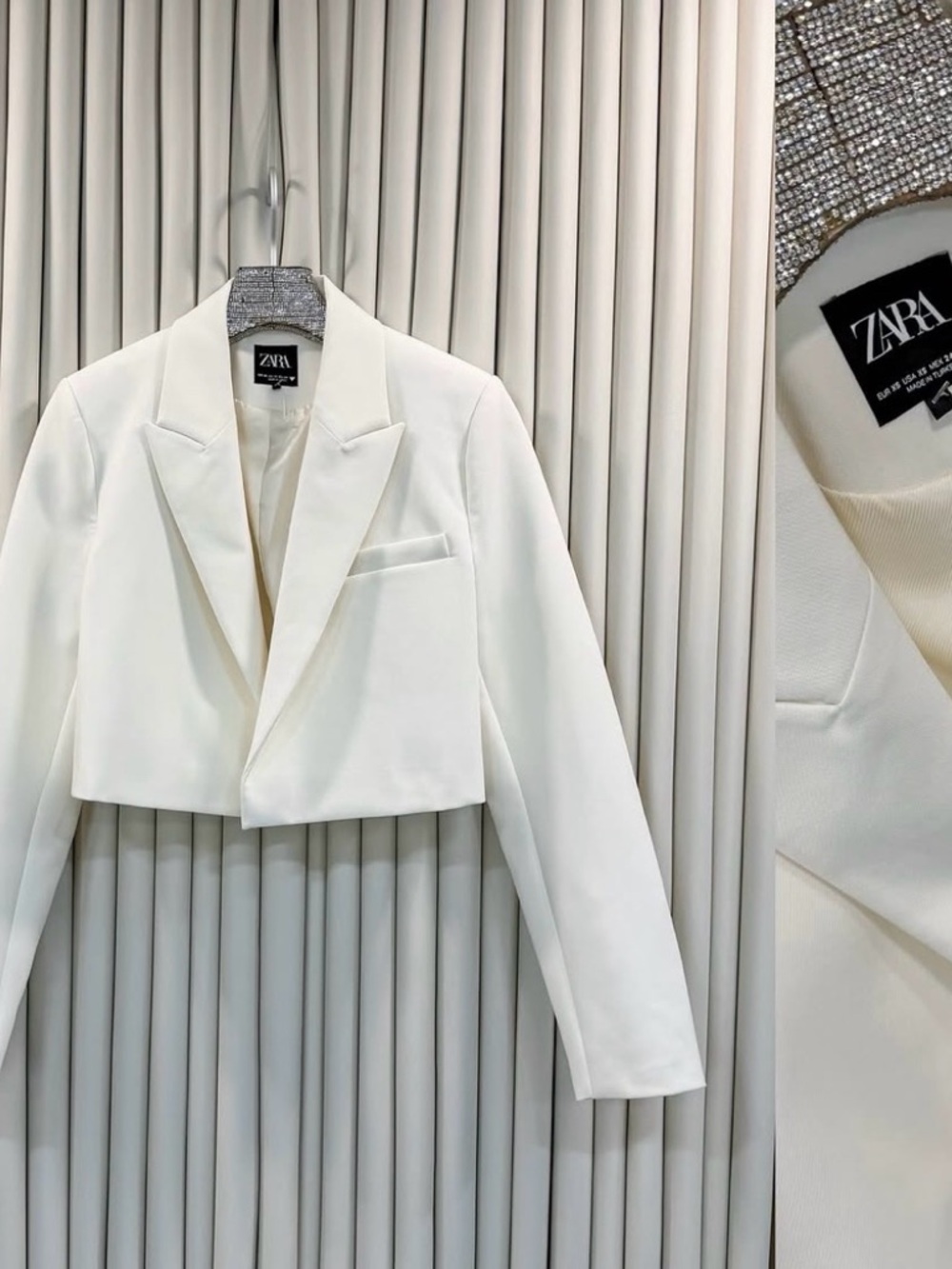 ZARA Cream Cropped Tailored Blazer